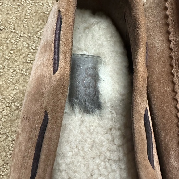 Tan Suede UGG Moccasins with Bow Detail - Picture 2 of 5